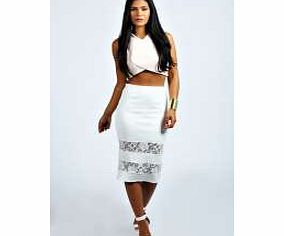 boohoo Sally Lace Insert Midi Skirt - ivory azz28898