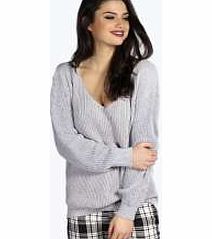 boohoo Sammy NEP Yarn Oversized V Neck Jumper - grey
