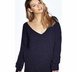 boohoo Sammy NEP Yarn Oversized V Neck Jumper - navy
