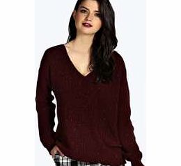 boohoo Sammy NEP Yarn Oversized V Neck Jumper - wine