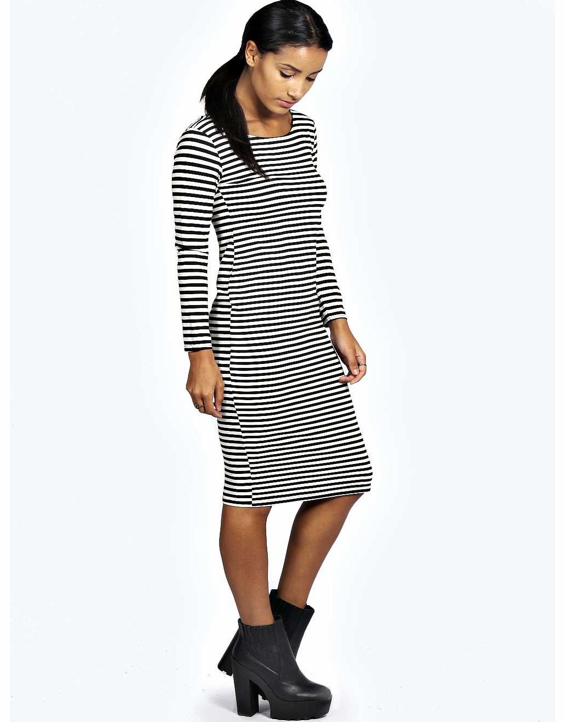 boohoo Sara Stripe Bodycon Midi Dress - multi azz18841
