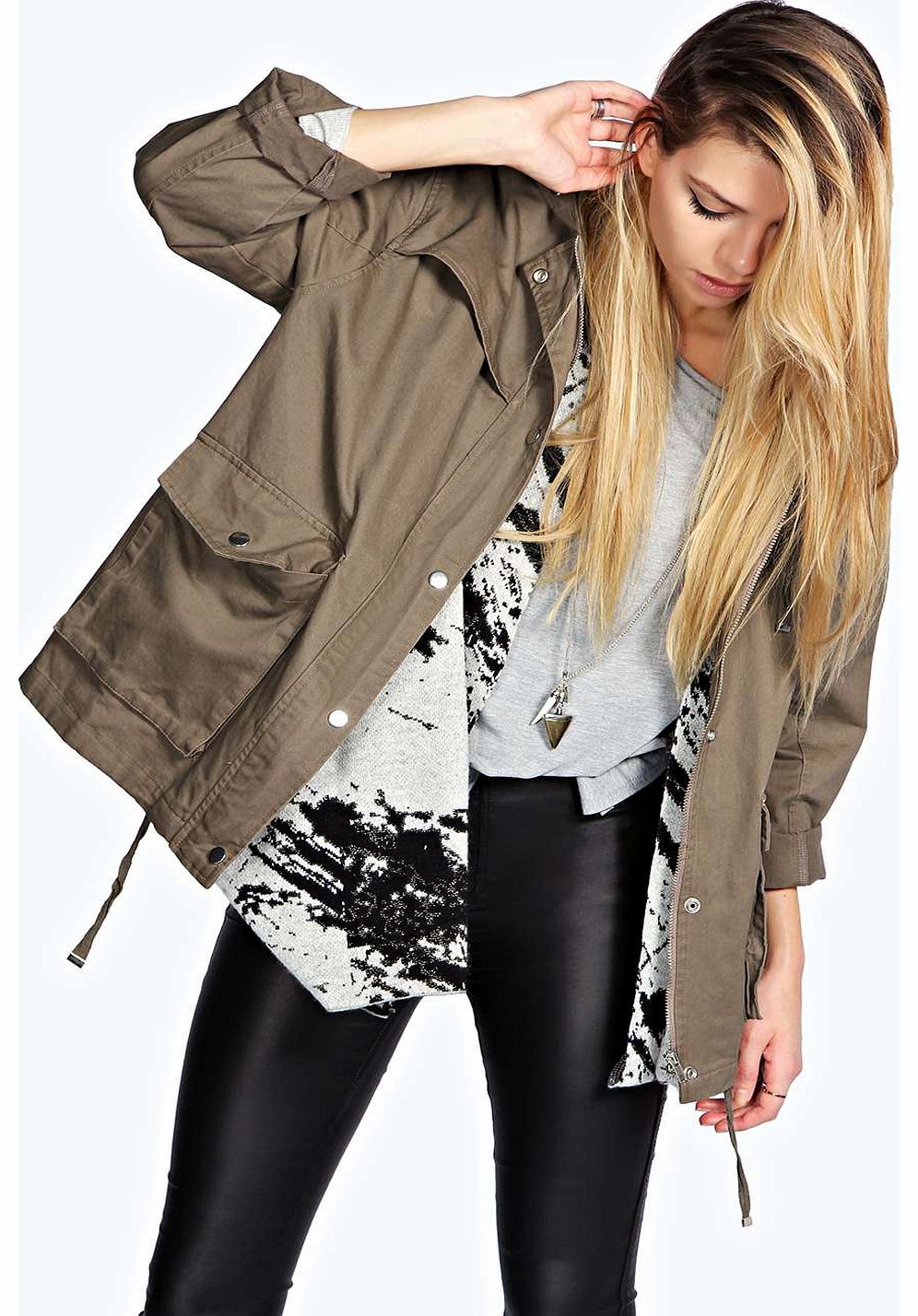 boohoo Sara Utility Unlined Parka - khaki azz17591