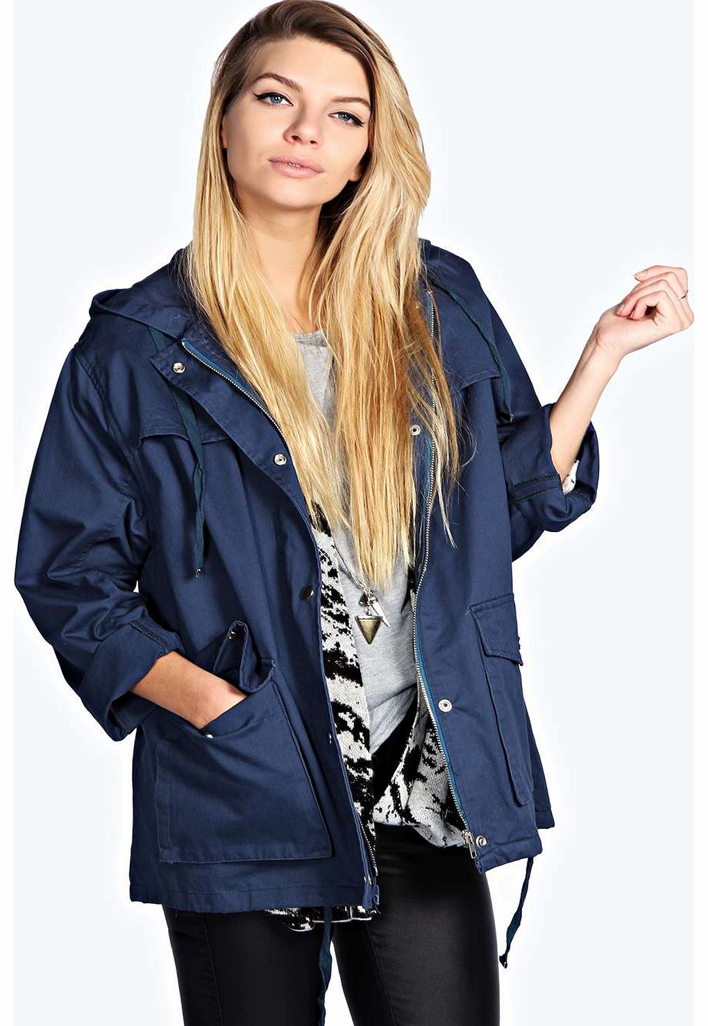 boohoo Sara Utility Unlined Parka - navy azz17591