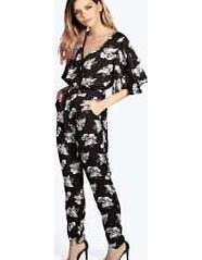 Sarah Floral Chiffon Frill Sleeve Wrap Front