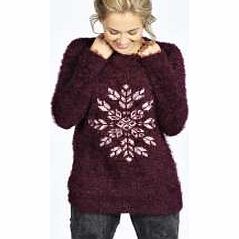 boohoo Sarah Fluffy Snowflake Jumper - burgundy azz24153
