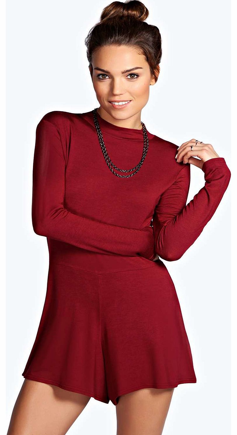 boohoo Sarah Turtle Neck Long Sleeved Playsuit - berry