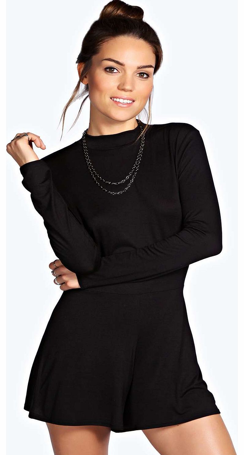 boohoo Sarah Turtle Neck Long Sleeved Playsuit - black