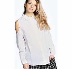 boohoo Sarah Woven Cold Shoulder Shirt - white azz20520