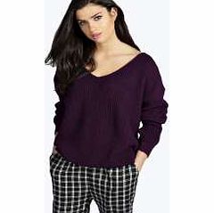boohoo Sasha Oversized V Neck Jumper - aubergine azz22128