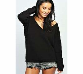 boohoo Sasha Oversized V Neck Jumper - black azz22128