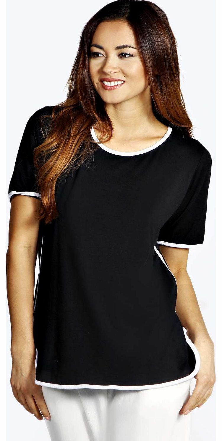 boohoo Saskia Contrast Tipped Tee - black azz18708