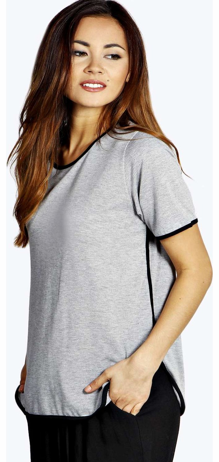 boohoo Saskia Contrast Tipped Tee - grey marl azz18708