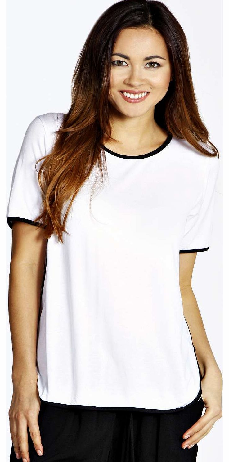 boohoo Saskia Contrast Tipped Tee - white azz18708