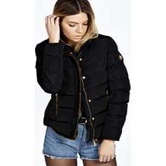 Saskia Quilted Trim High Neck Padded Coat -