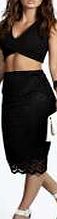 boohoo Scallop Edge Lace Midi Skirt - black azz06962