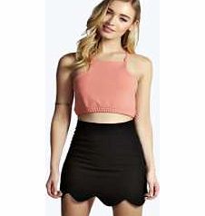 boohoo Scallop Hem Woven Skirt - black azz10195