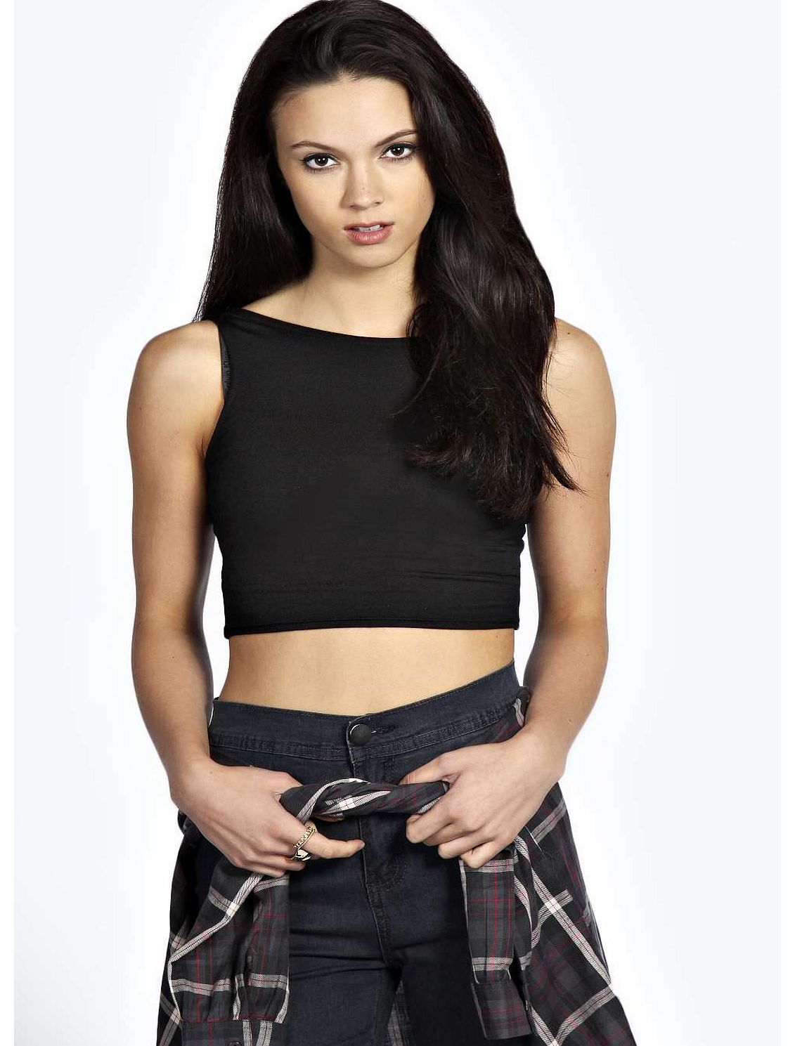 boohoo Scarlett Open Back Sleeveless Crop Top - black