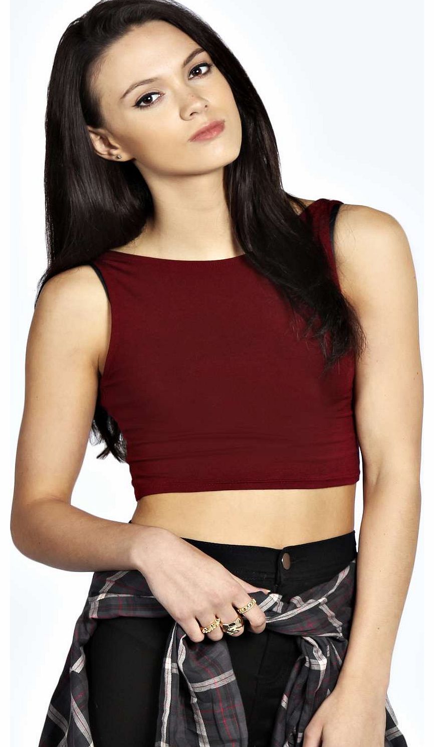 boohoo Scarlett Open Back Sleeveless Crop Top - wine