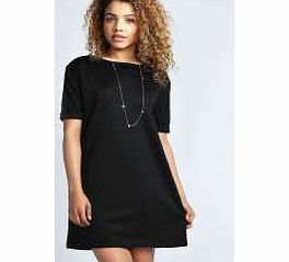 boohoo Scarlett Roll Back Ponte Shift Dress - black