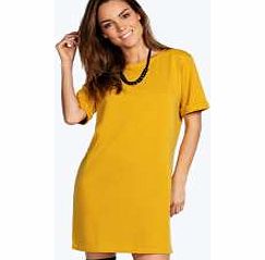 boohoo Scarlett Roll Back Ponte Shift Dress - mustard