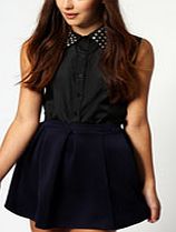 boohoo Scuba Box Pleat Skater Skirt - navy azz47865