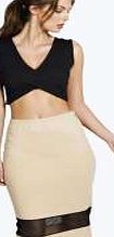 boohoo Scuba Mesh Insert Midi Skirt - stone azz06311