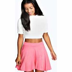boohoo Selena Jersey Viscose Skater Skirt - coral