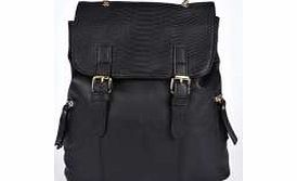 boohoo Selena Mock Croc Flap Backpack - black azz23121