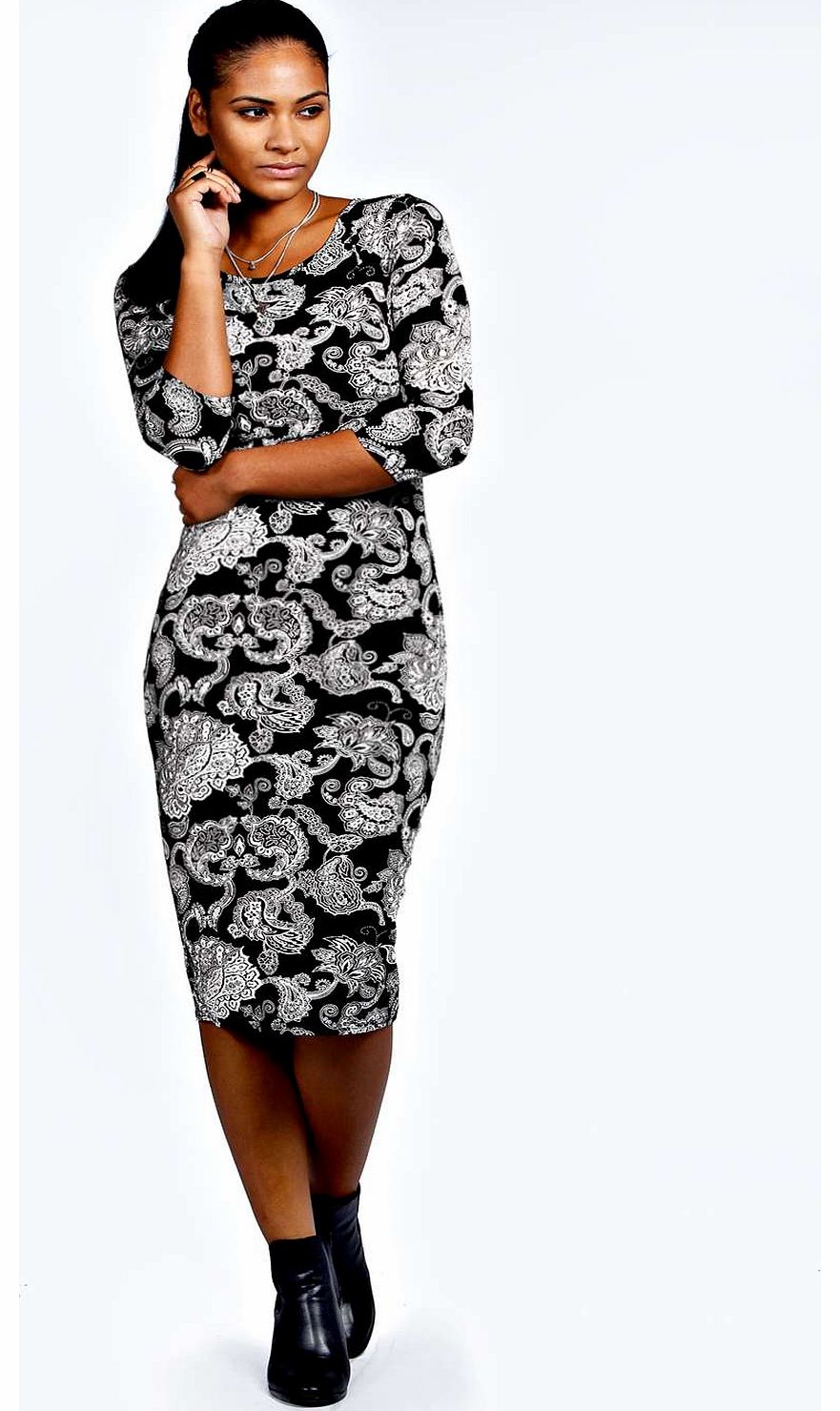 boohoo Selina Paisley Print Midi Dress - black azz18410