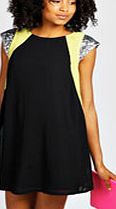 boohoo Sequin Shoulder Neon Flash Swing Dress - black