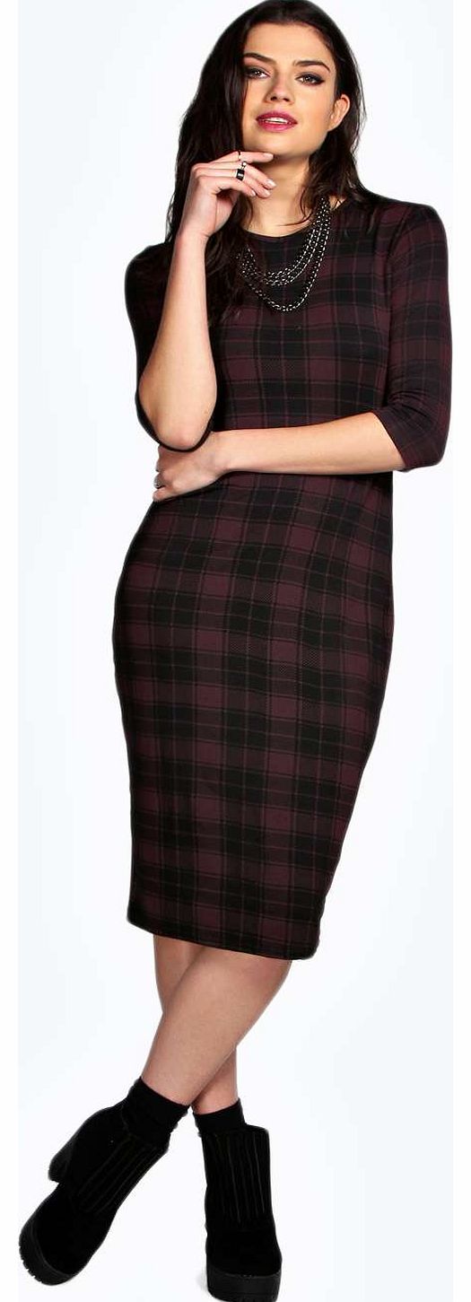 boohoo Serena Check Printed Midi Dress - berry azz18812