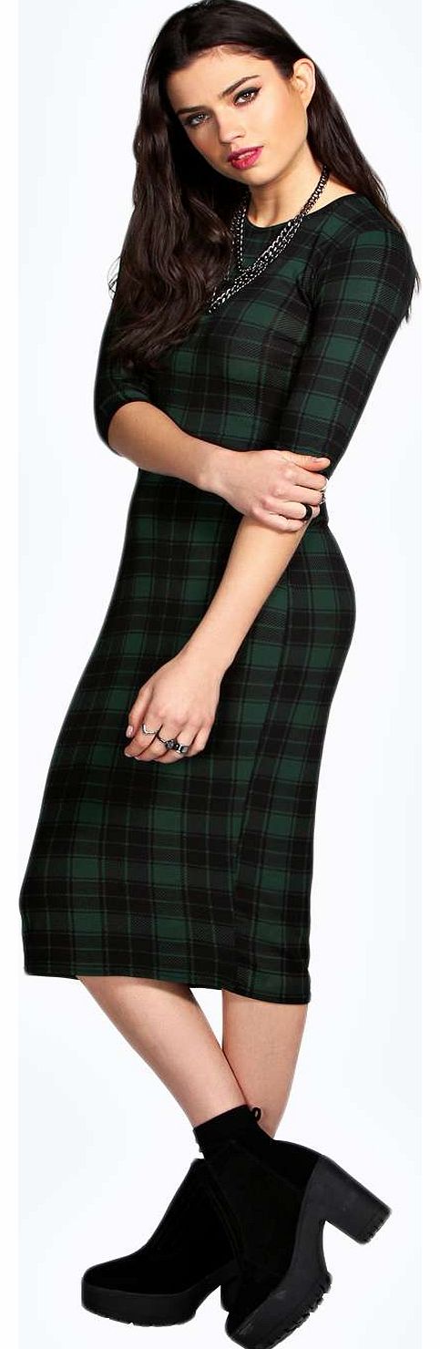 boohoo Serena Check Printed Midi Dress - bottle azz18812