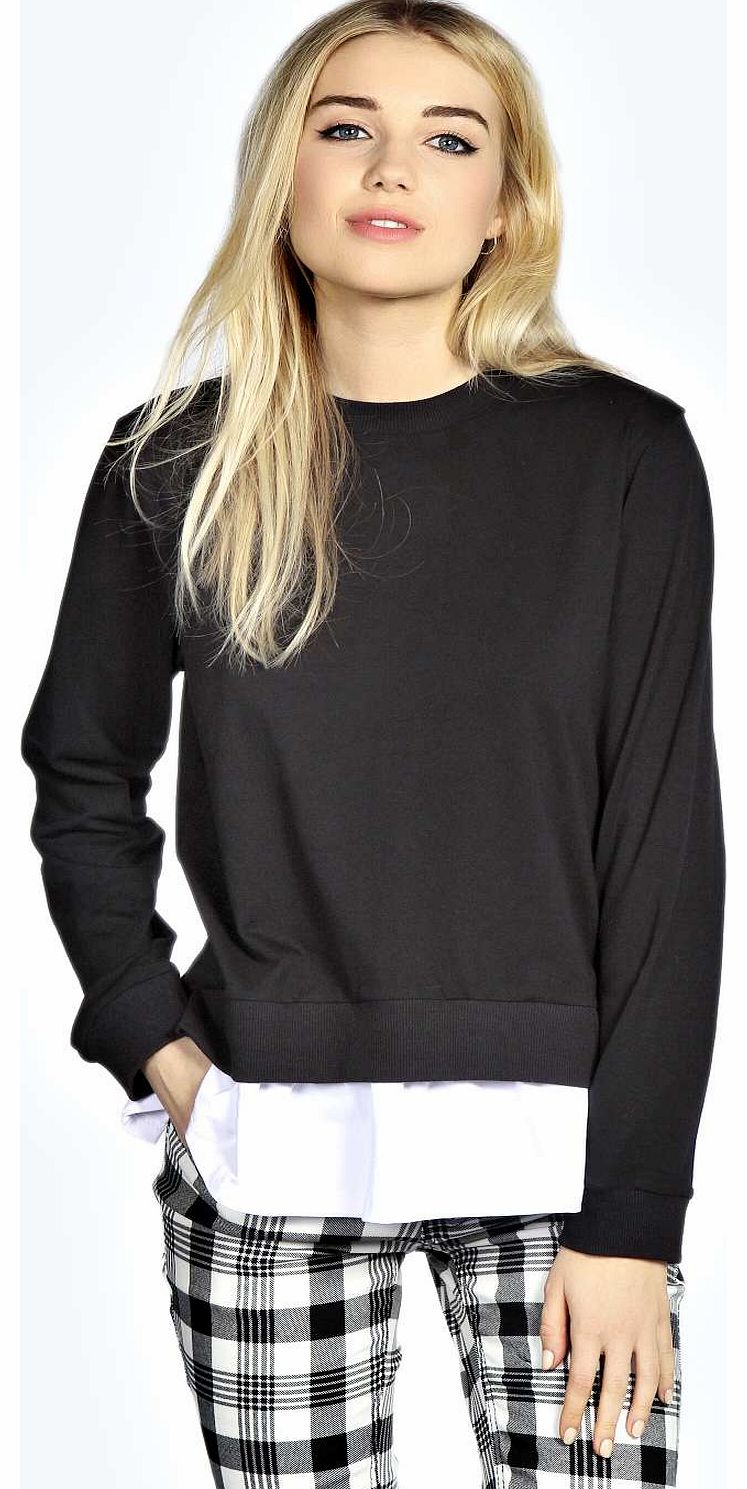 Serena Faux Layered Sweatshirt - black azz17010