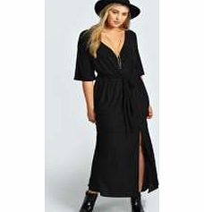 boohoo Sheena Wrap Front Slinky Maxi Dress - black