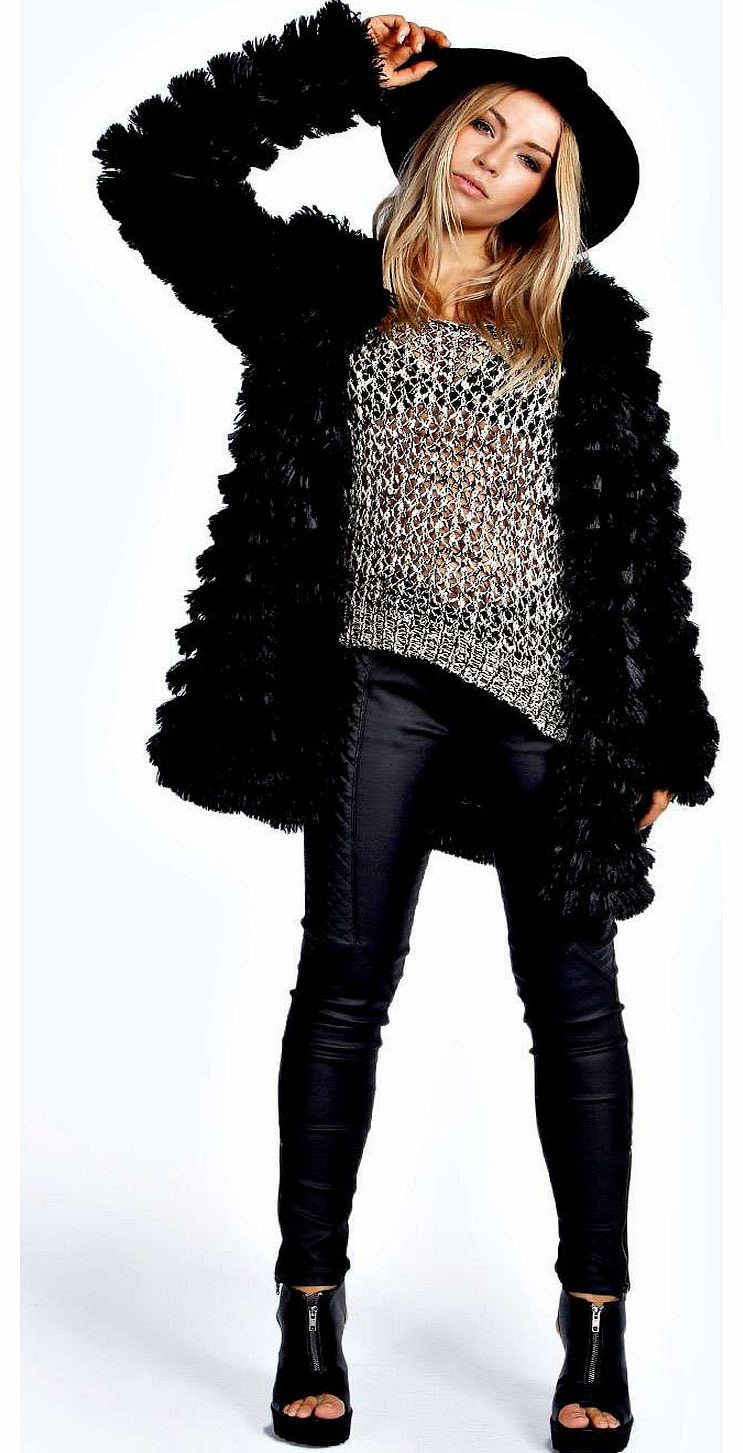 boohoo Sheila Shaggy Layered Faux Fur Coat - black