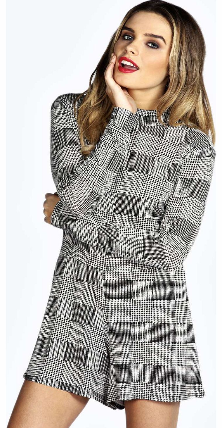 boohoo Shelly High Neck Dogtooth Playsuit - multi