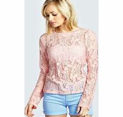 boohoo Sherry Allover Lace Long Sleeve Woven Top -