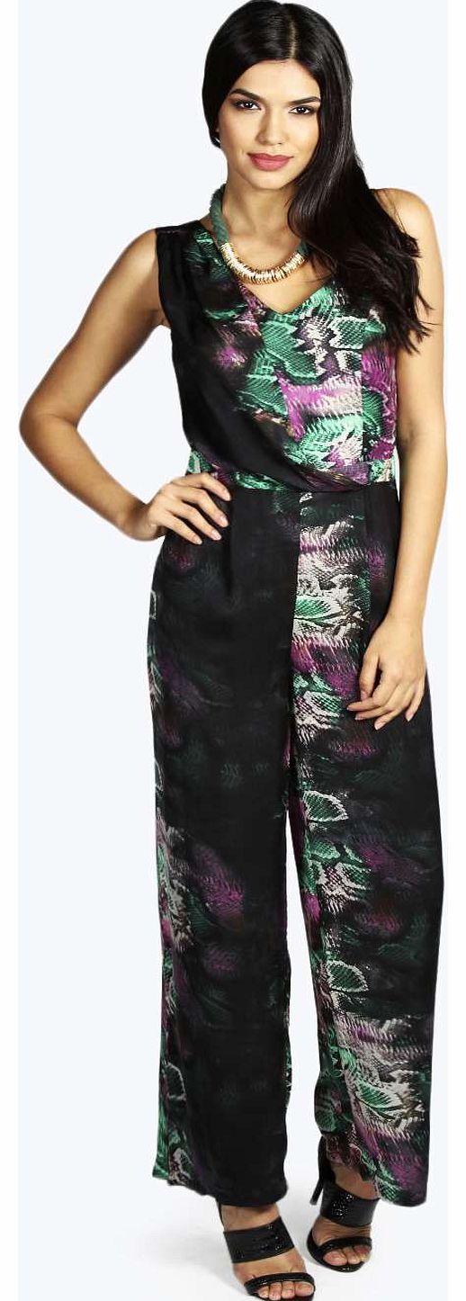 boohoo Sienna Multi Colour Python Print Wrap Jumpsuit -