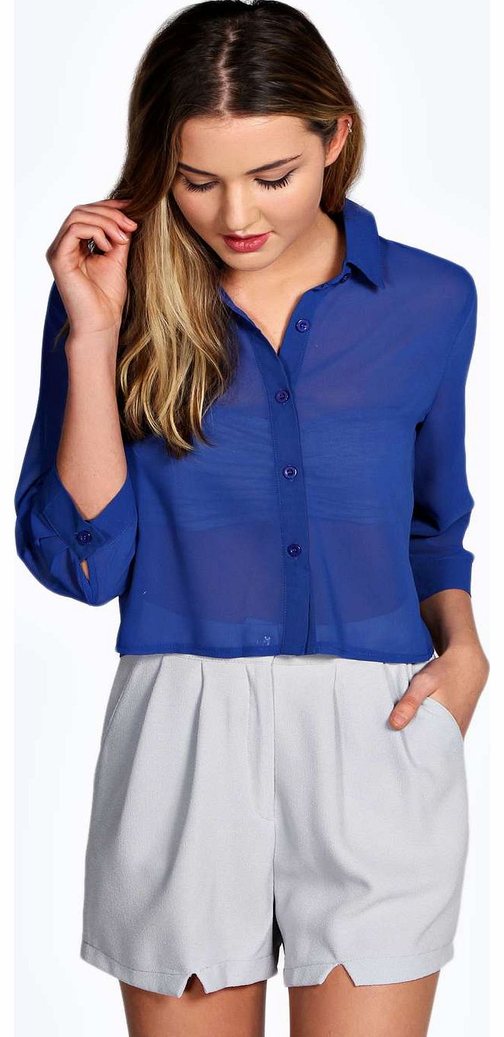 Sienna Pleat Back Chiffon Crop Shirt - blue