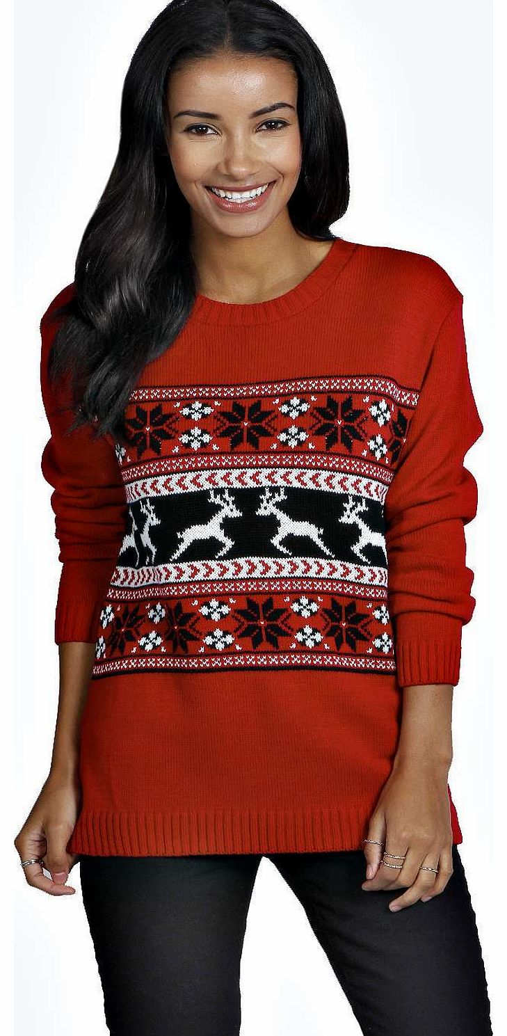 boohoo Sienna Reindeer Jumper - red azz14639
