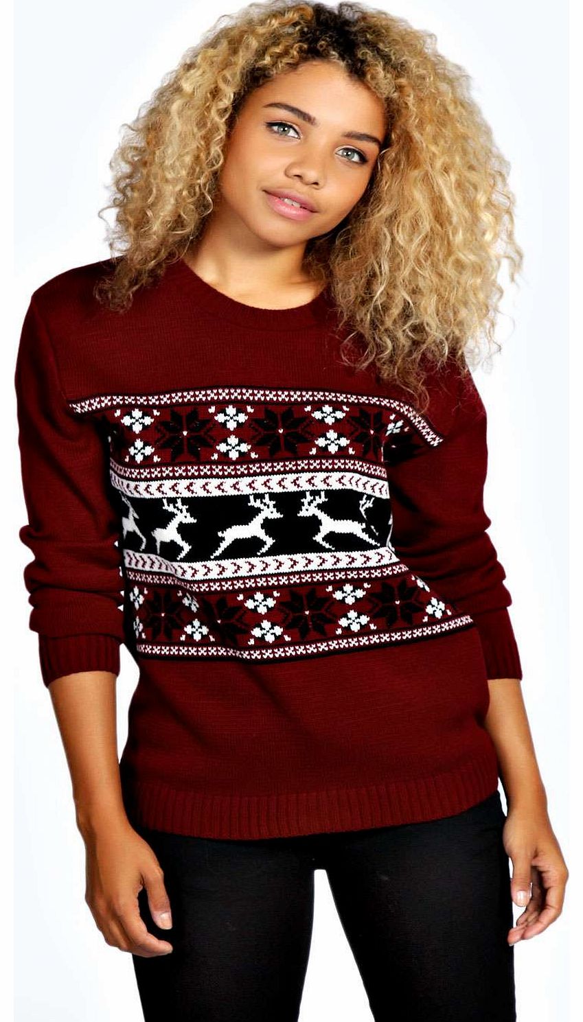 boohoo Sienna Reindeer Jumper - wine azz14639