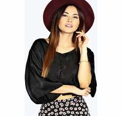 boohoo Silky Button Through Wide Sleeve Blouse - black