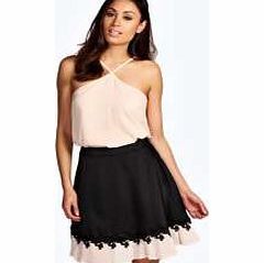 boohoo Silky Layered Crochet Lace Trim Skirt - black