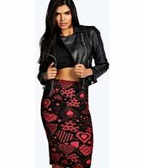 boohoo Sketchy Love Heart Print Midi Skirt - black