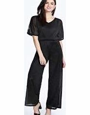 boohoo Skye Metallic Wide Leg Jumpsuit - black azz21698