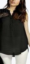 boohoo Sleeveless Pleat Back Eyelash Trim Blouse -