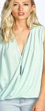 boohoo Sleeveless Wrap Front Blouse - duck egg blue