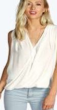 boohoo Sleeveless Wrap Front Blouse - ivory azz04144