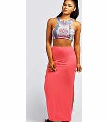 boohoo Slim Fit Side Split Column Maxi Skirt - coral