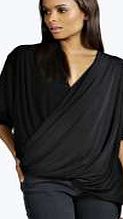 boohoo Slinky Wrap Front Half Sleeve Blouse - black